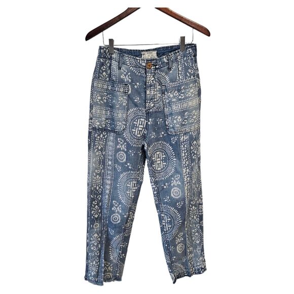 Linen Blend Island Vibes Batik Discharge Trouser Pants 26 - Picture 3 of 6